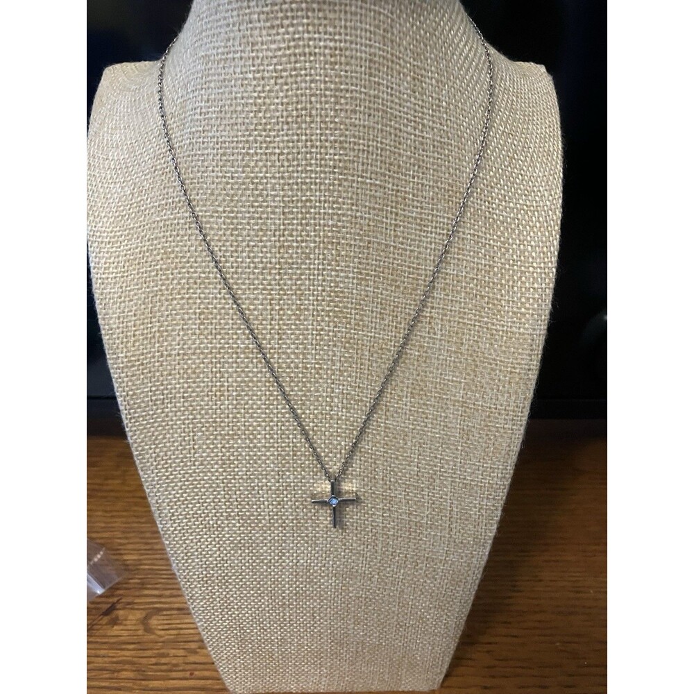 Sterling Silver 925 Delicate Chain Necklace w/Silver Cross CZ Pendant 18"